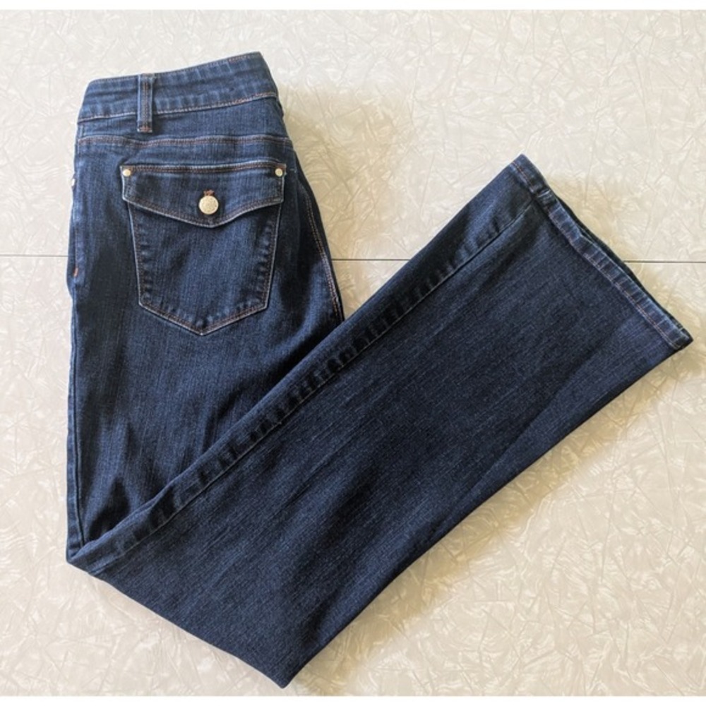 White House Black Market Skinny Flare Jeans Dark Wash Blue Size 12S Short Womens